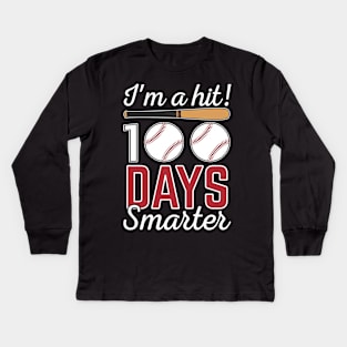 Cute 100 Days Smarter Baseball Sport Gift Kids Long Sleeve T-Shirt